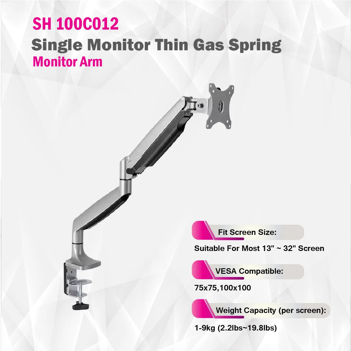 سكيل تيك - SH100 C012 - ذراع شاشة رفيعة بنابض غازي لشاشة واحدة. مناسب للشاشات من ١٣ إلى ٣٢ بوصة سكيل تيك - SH100 C012 - ذراع شاشة رفيعة بنابض غازي لشاشة واحدة. مناسب للشاشات من ١٣ إلى ٣٢ بوصة